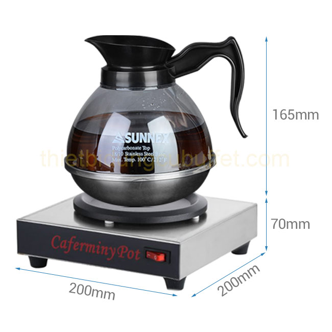 Kích thước bếp hâm Caferminy Pot và bình đựng cà phê Sunnex CF23-B8