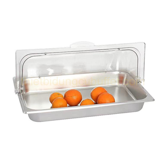 khay inox chữ nhật trưng bày thức ăn sâu 65 mm có nắp PC KB2702-65