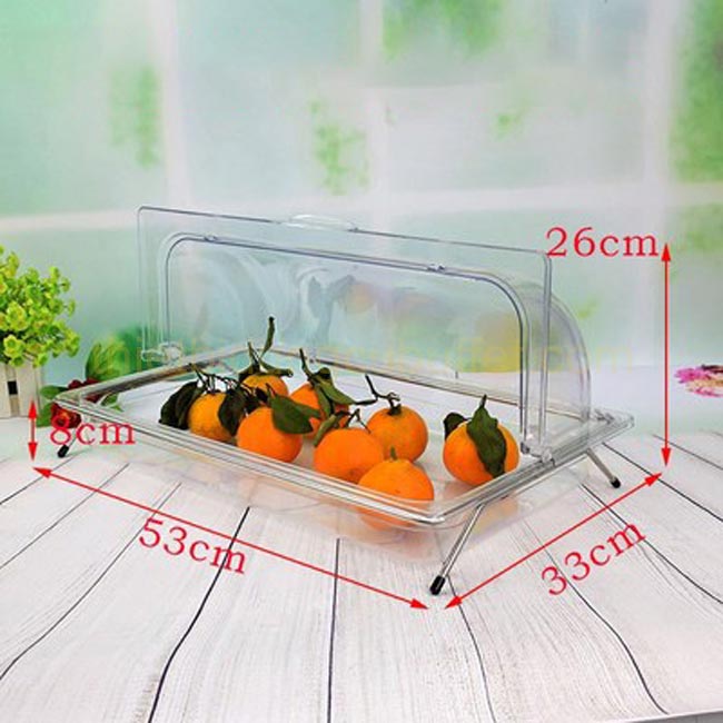 Kệ để khay nhựa chữ nhật 1 ngăn sâu 65 mm trưng bày thức ăn nắp PC KB2706-N165