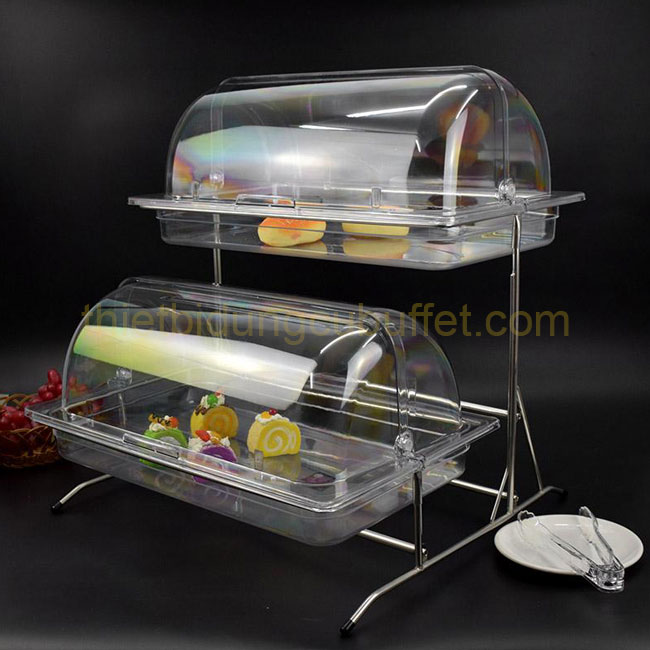 Kệ đựng thức ăn buffet 2 tầng khay 1/1 nắp PC thu gọn 90 độ KB2711