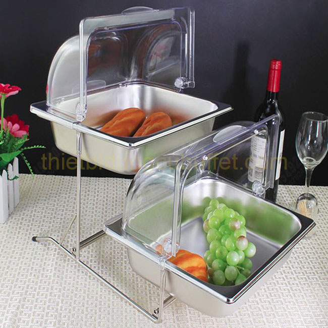 Kệ đựng thức ăn buffet 2 tầng khay 1/2 inox nắp PC thu gọn 90 độ KB2723-65