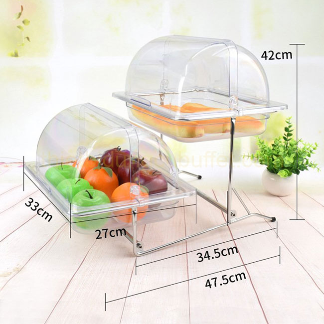 kích thước Kệ đựng thức ăn buffet 2 tầng khay 1/2 nắp PC thu gọn 90 độ KB27224-65