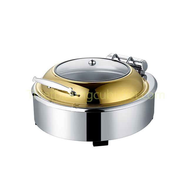 Nồi hâm buffet điện tròn nắp kiếng mạ vàng gắn trục thủy lực lớn NF2131-G