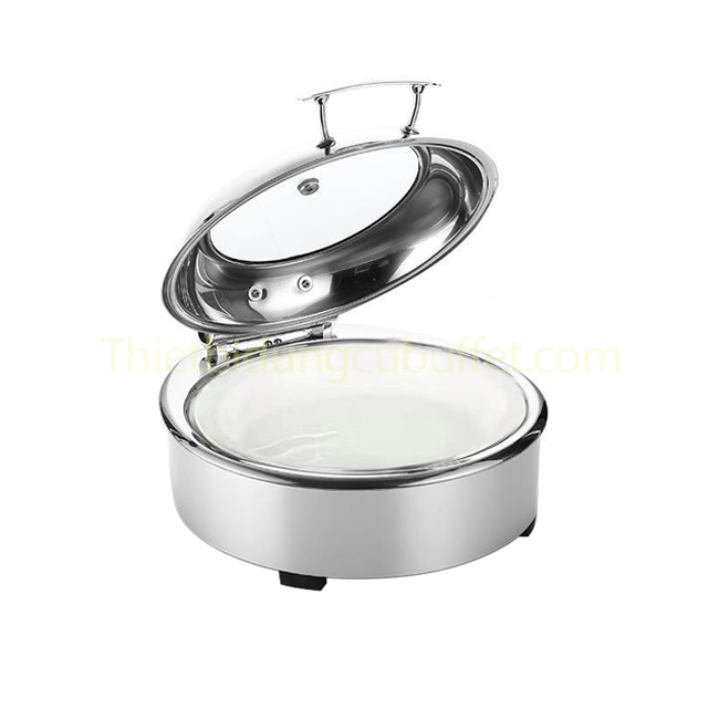 Nồi hâm buffet điện tròn khay sứ nắp kiếng gắn trục thủy lực lớn NF2131-S