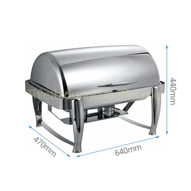 Kích thước nồi hâm thức ăn buffet chữ nhật chân đúc nắp mở 180 độ