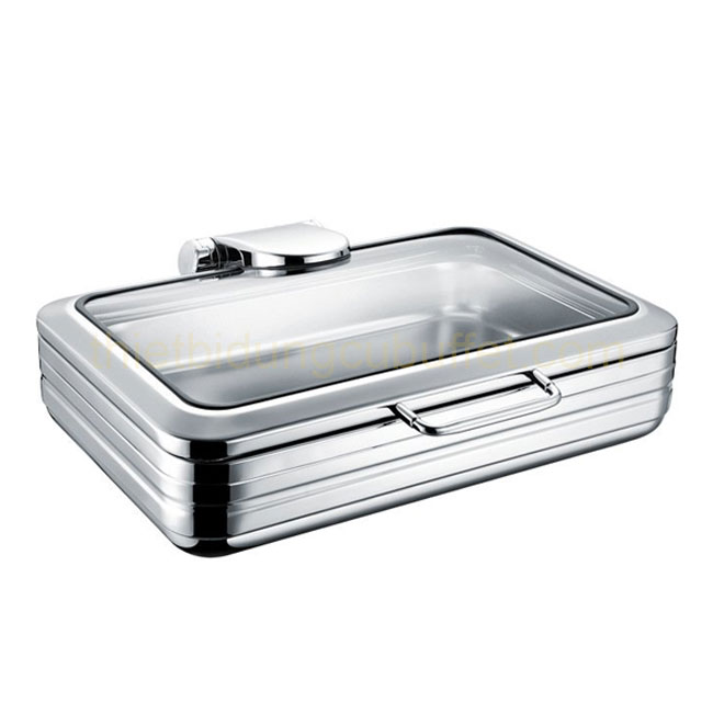 Nồi buffet chữ nhật inox 304 nắp kính thủy lực dùng trên bếp từ NF2168