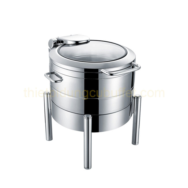 Nồi soup buffet tròn inox 304 nắp kính thủy lực chân trụ tròn NF2187