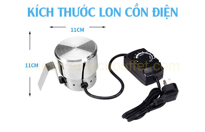 Kích thước lon cồn điện có điều chỉnh nhiệt độ