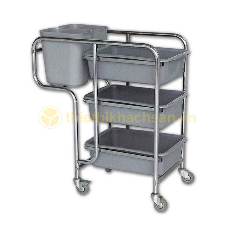 Xe đẩy thu dọn bàn ăn inox nhựa Chaobao D-016