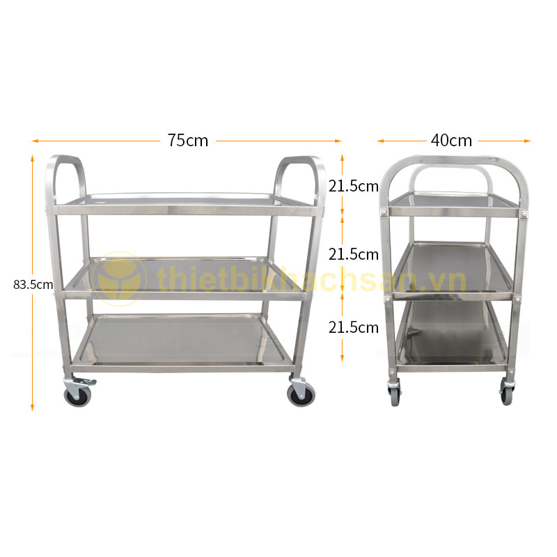 Kich thước xe đẩy thức ăn inox 3 tầng