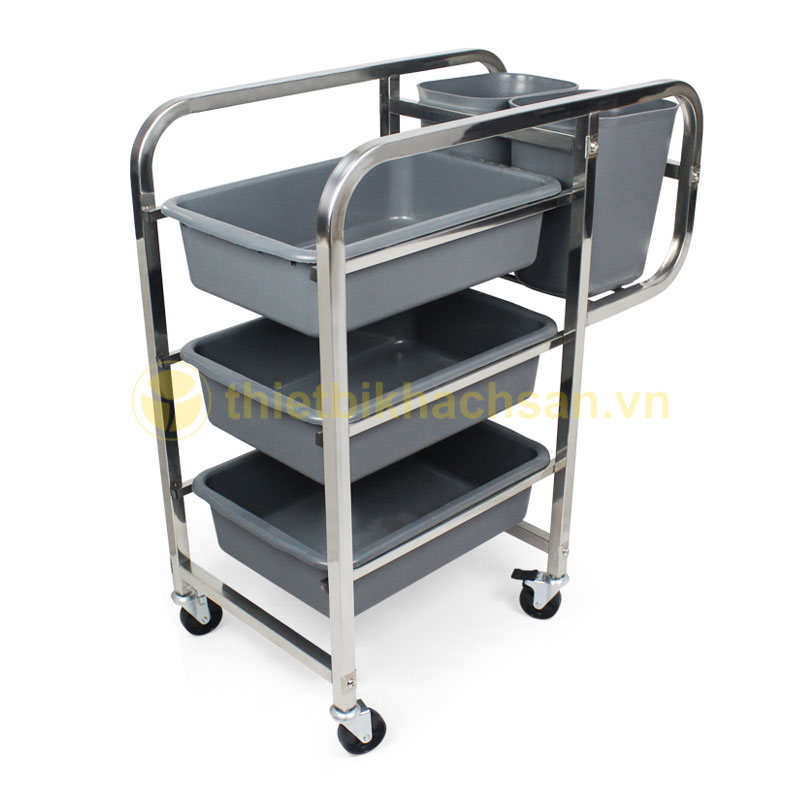 Xe đẩy thu dọn bàn ăn inox nhựa khung vuông XB1501
