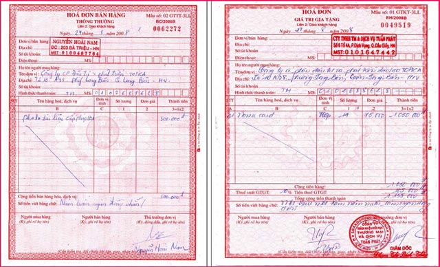 mẫu hóa đơn đỏ đã viết mẫu hóa đơn đỏ đã viết